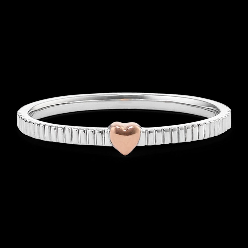 Contrast Color Striped Heart Thin Band Ring