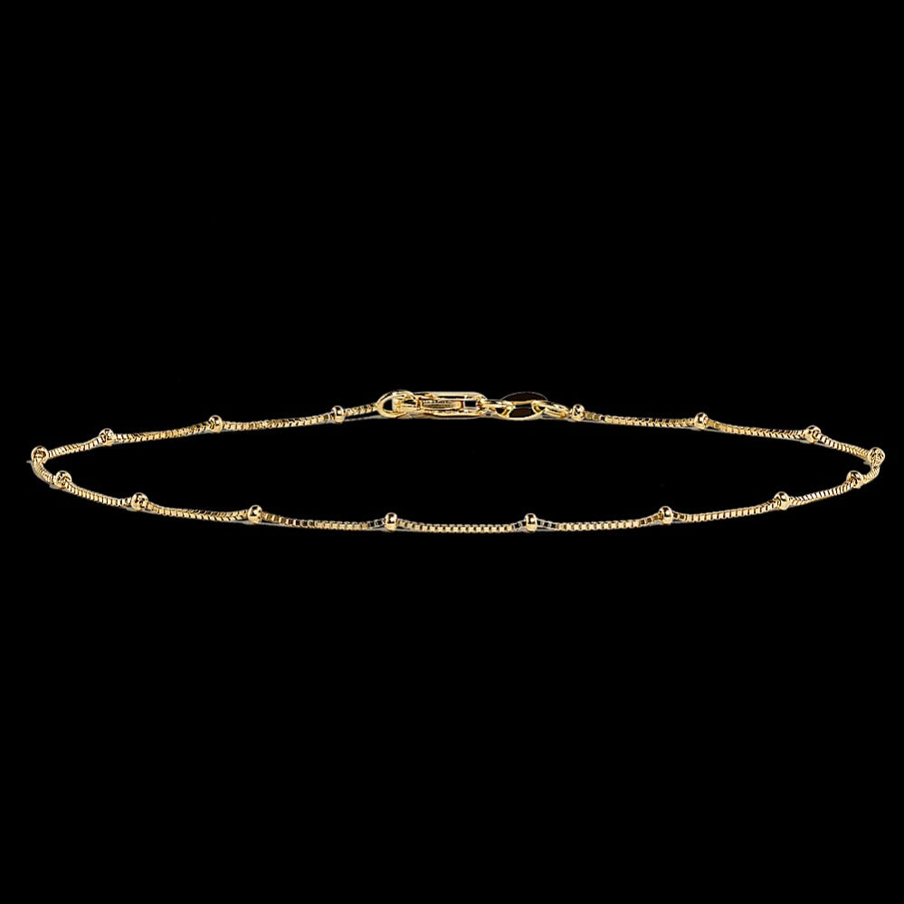 Delicate Box Chain Bracelet Adorned With Gold Beads