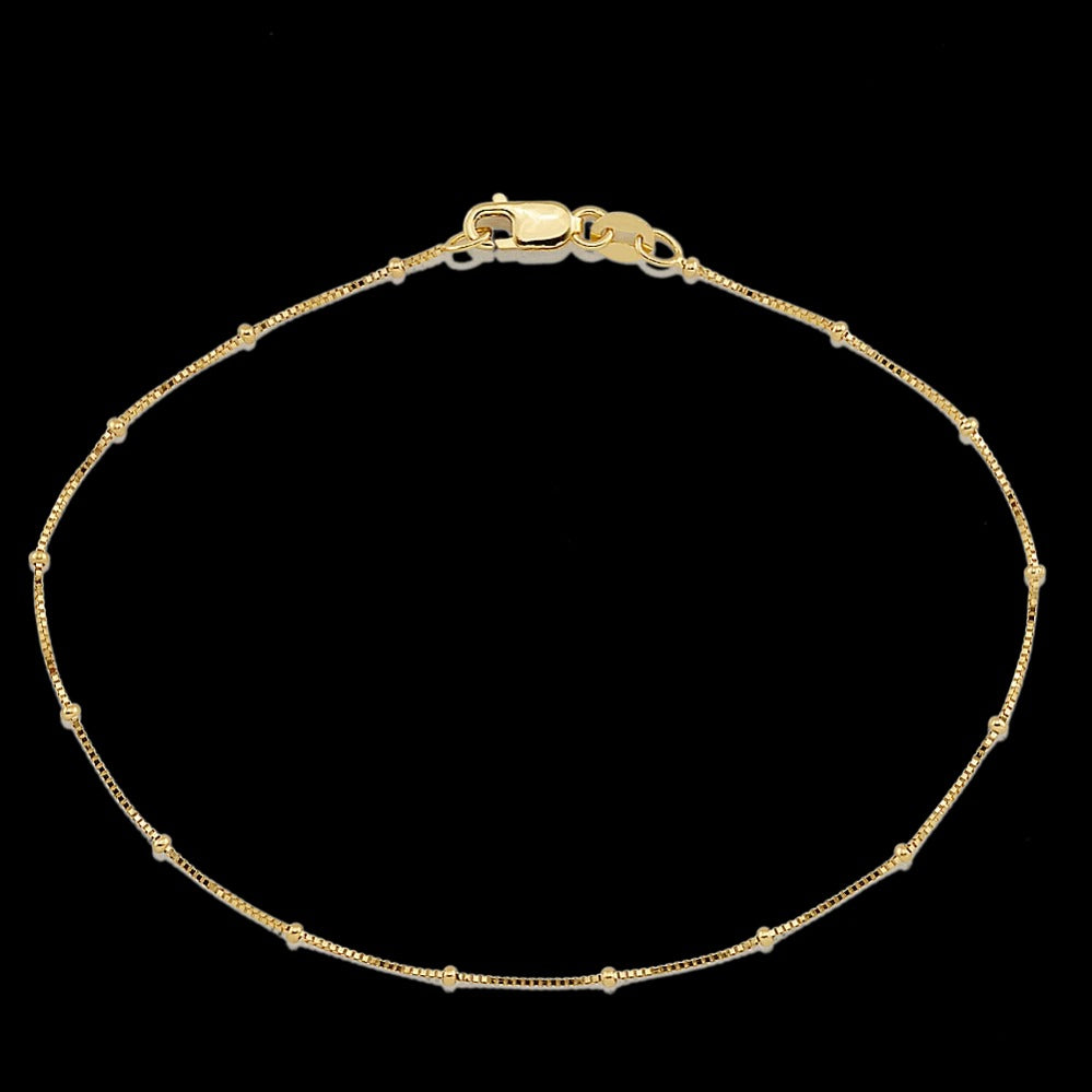 Delicate Box Chain Bracelet Adorned With Gold Beads