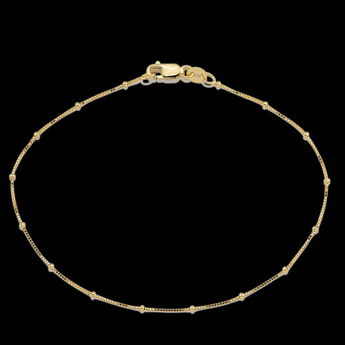 Delicate Box Chain Bracelet Adorned With Gold Beads