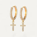 Diamond Set Cross Dangle Hoop Earrings
