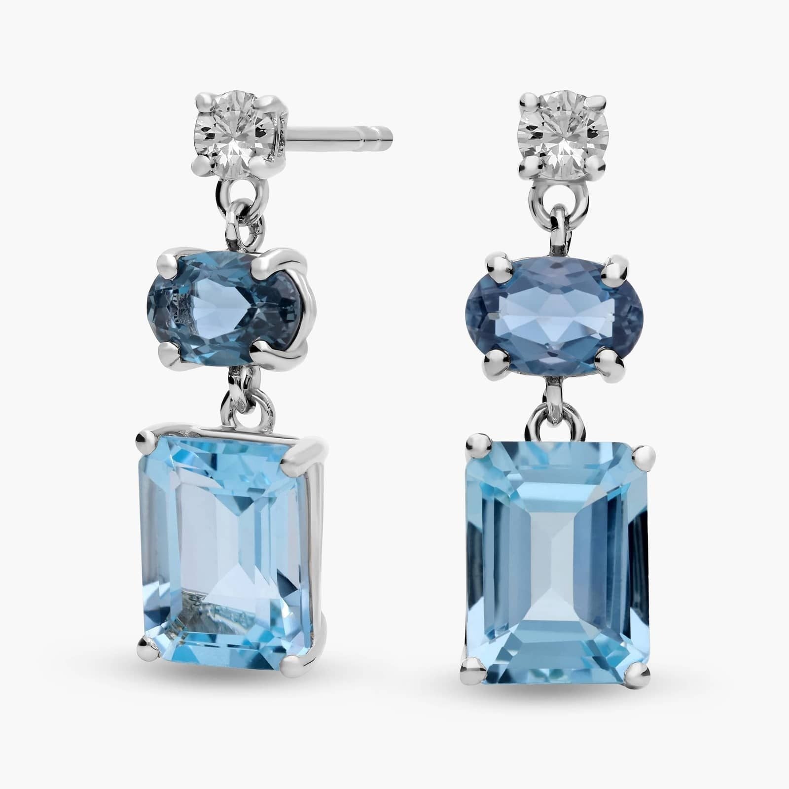 Layered Ombré Blue Stone Dangle Stud Earrings
