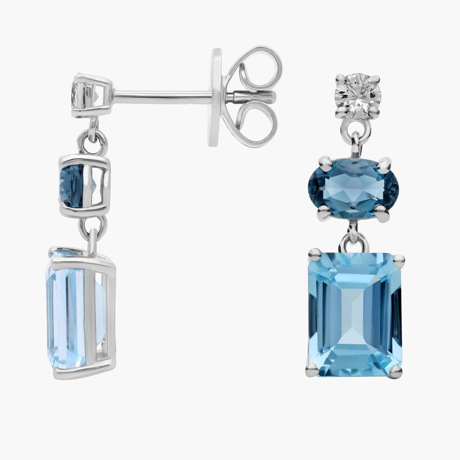 Layered Ombré Blue Stone Dangle Stud Earrings