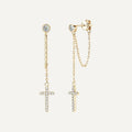 Long Chain  Cross Stud Earrings With Diamonds