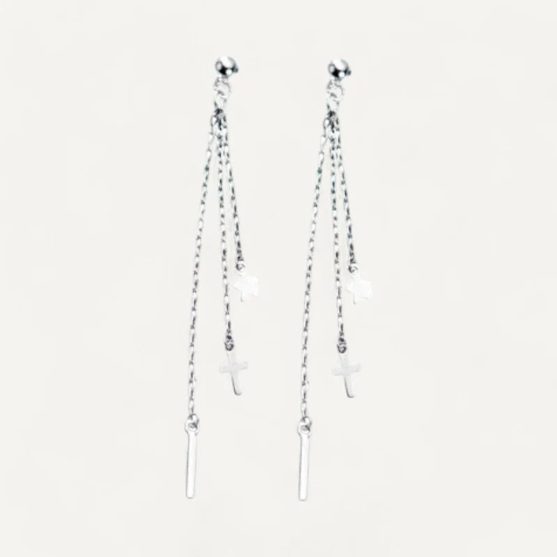 Long Tassel Silver Stud Earrings