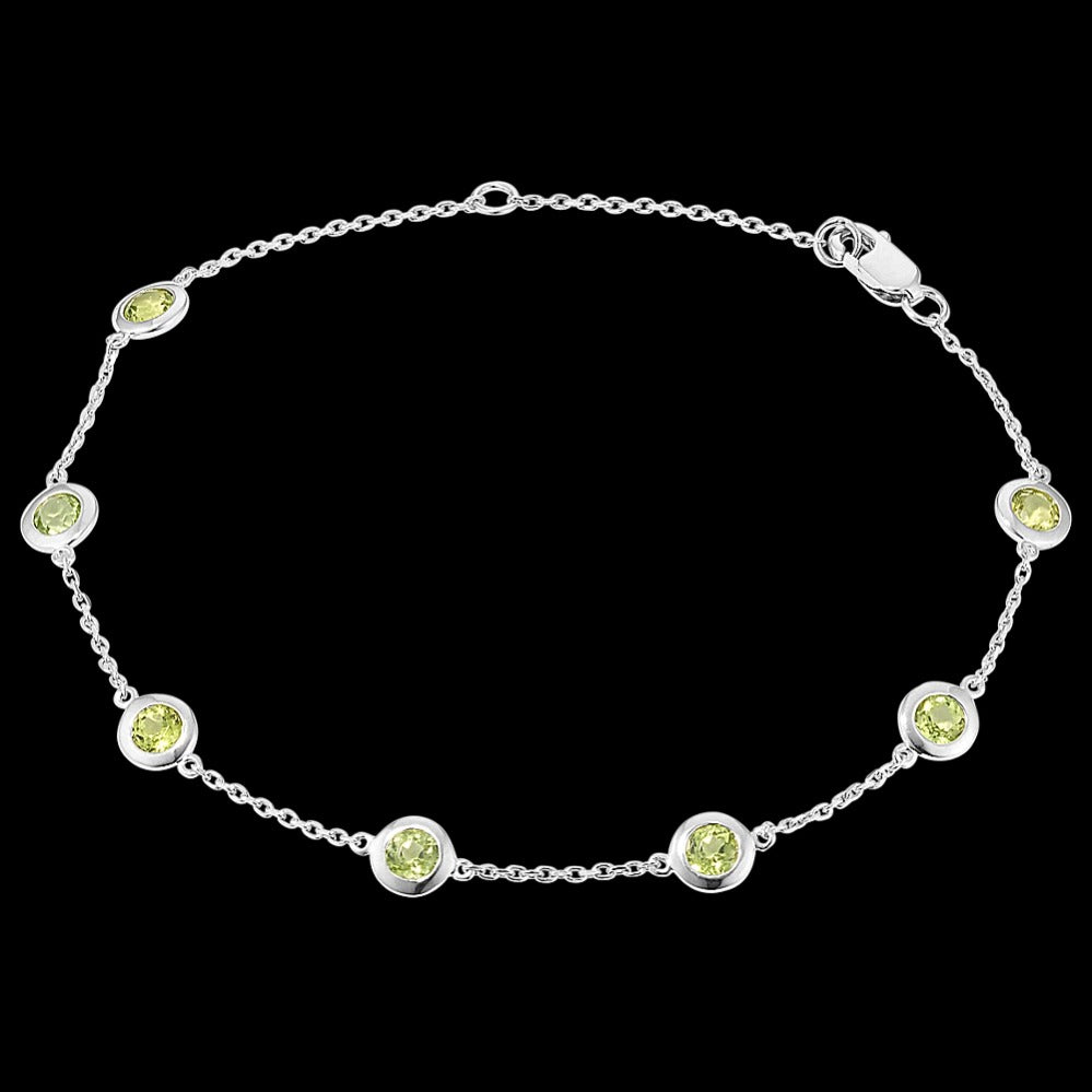 Olive Green Stone Bezel Set Silver Bracelet