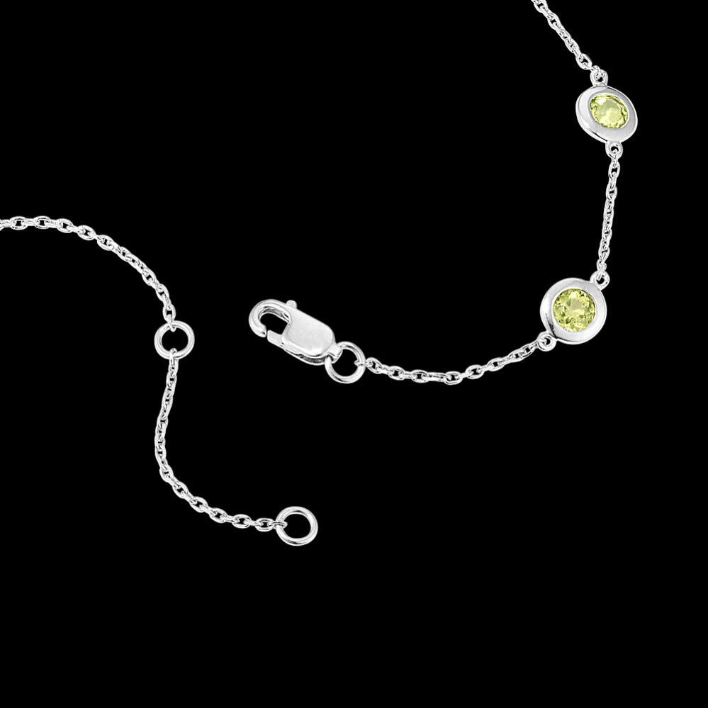Olive Green Stone Bezel Set Silver Bracelet