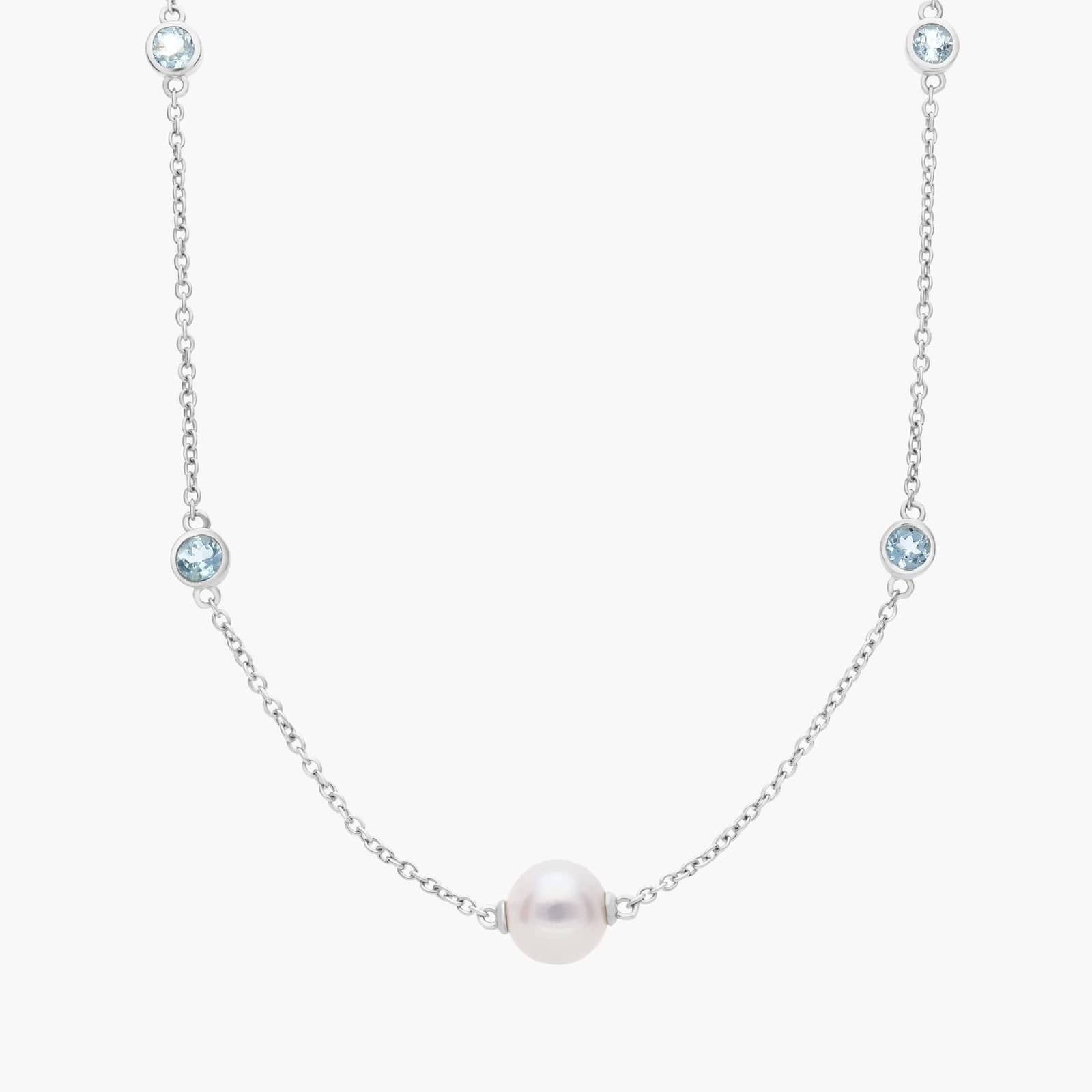 Sapphire Accented Pearl Delicate Necklace