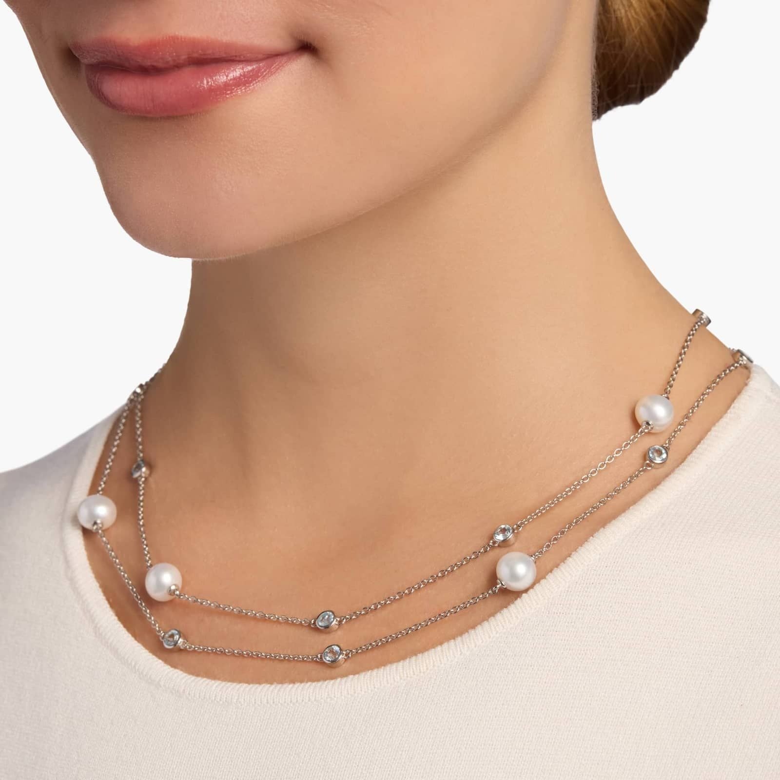 Sapphire Accented Pearl Delicate Necklace