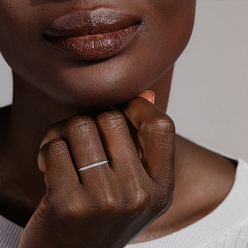 Sterling Silver Band Ring With Fine Diamond Setting