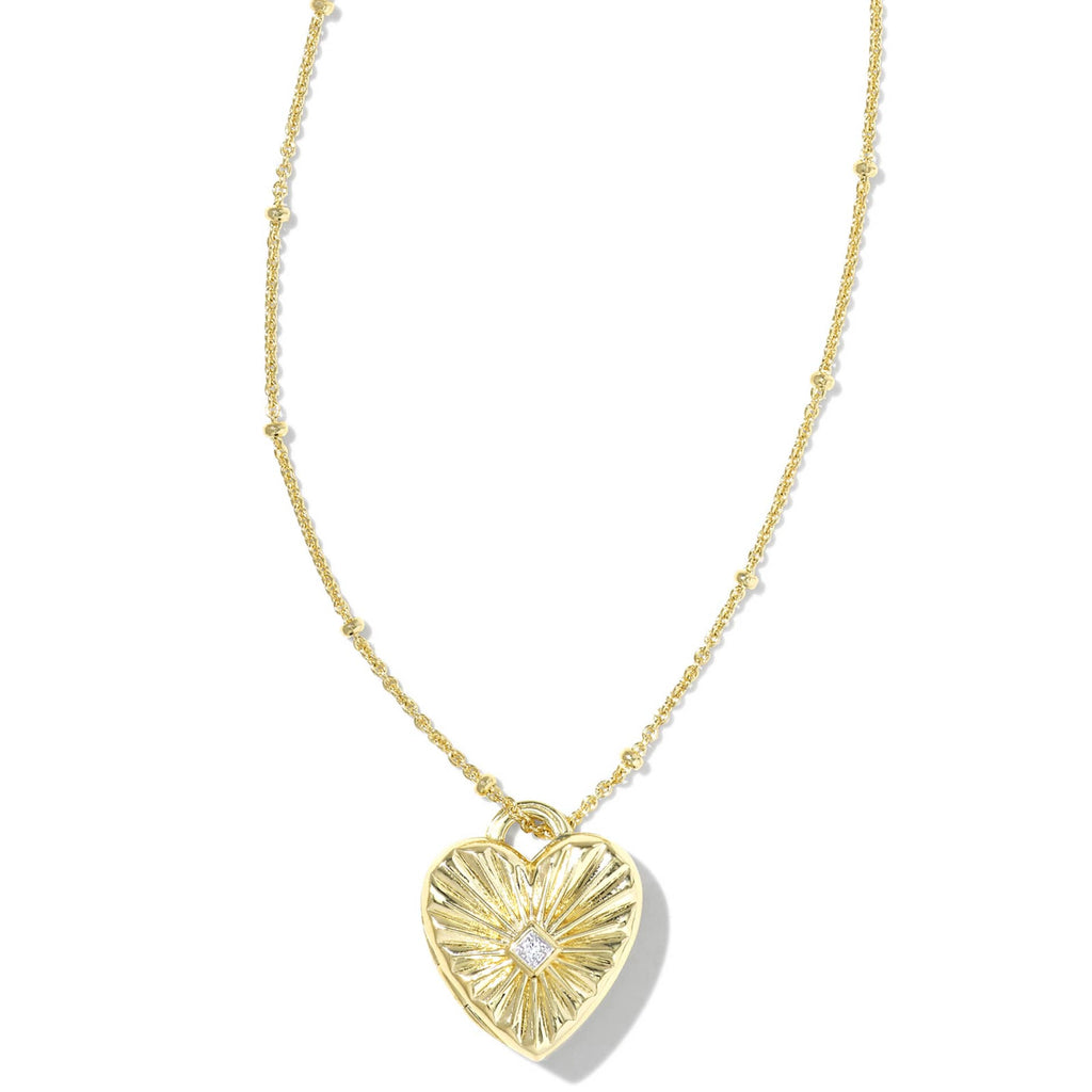 Textured Heart Gold Necklace With Diamond Accents