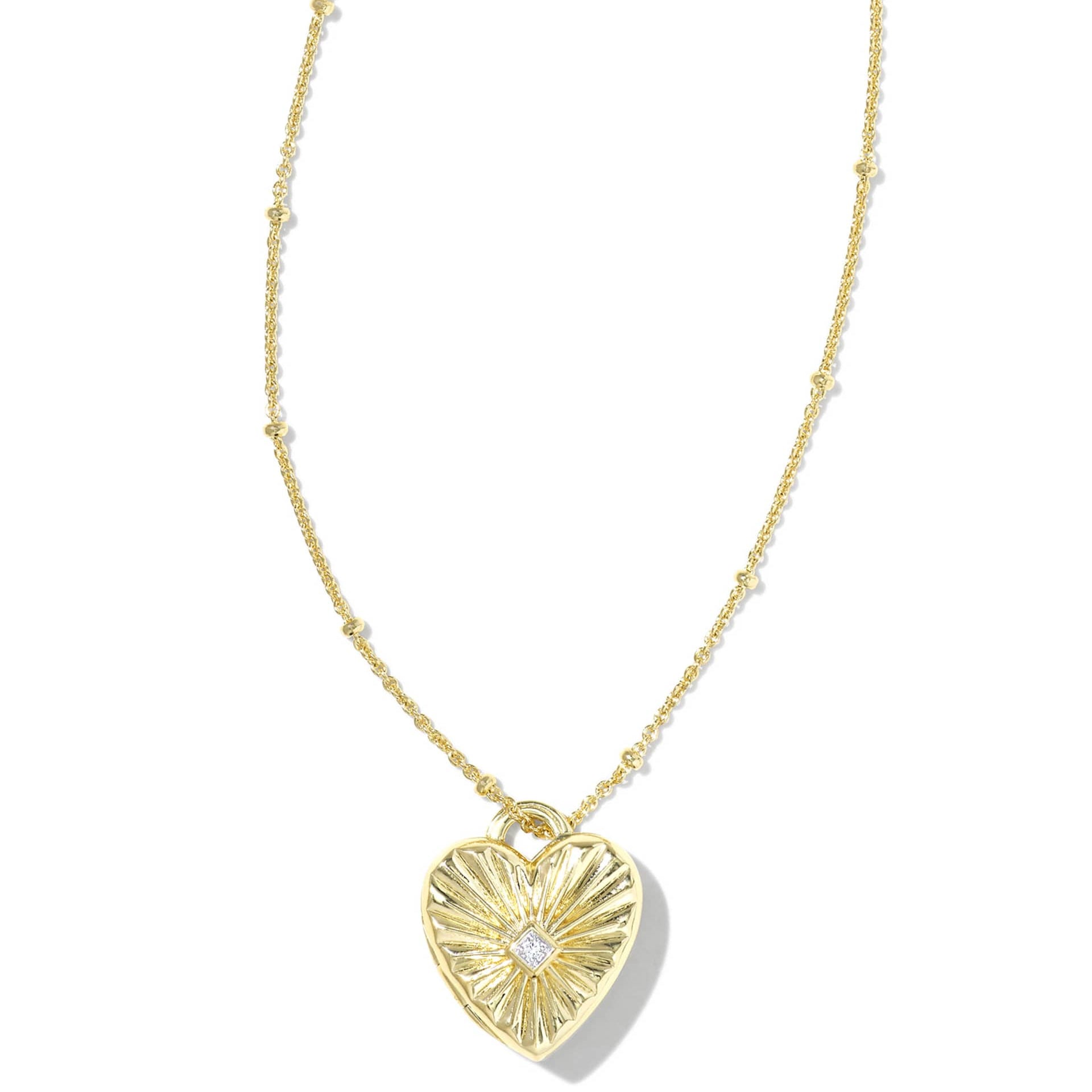 Textured Heart Gold Necklace With Diamond Accents