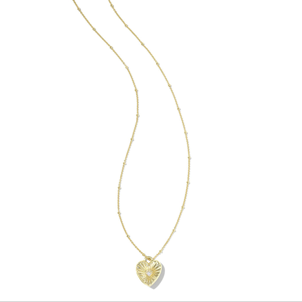 Textured Heart Gold Necklace With Diamond Accents