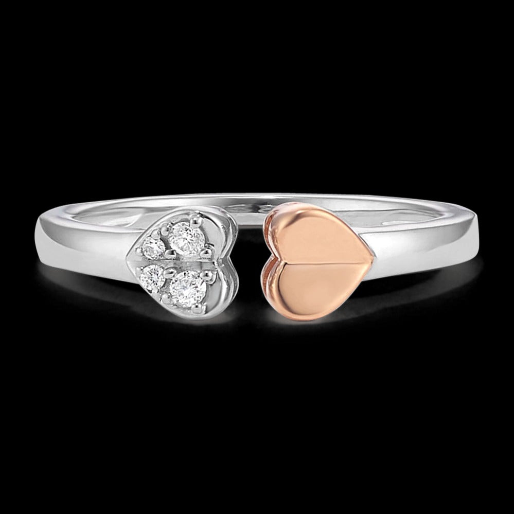 Two Tone Open Ring with Double Hearts