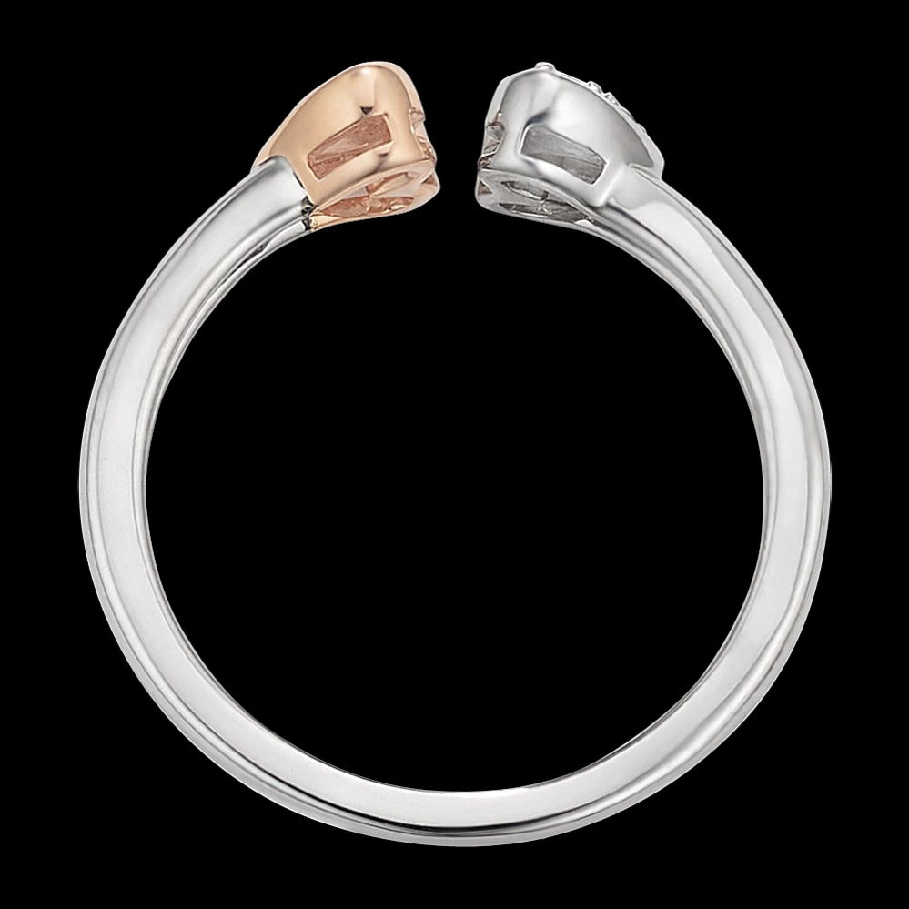 Two Tone Open Ring with Double Hearts